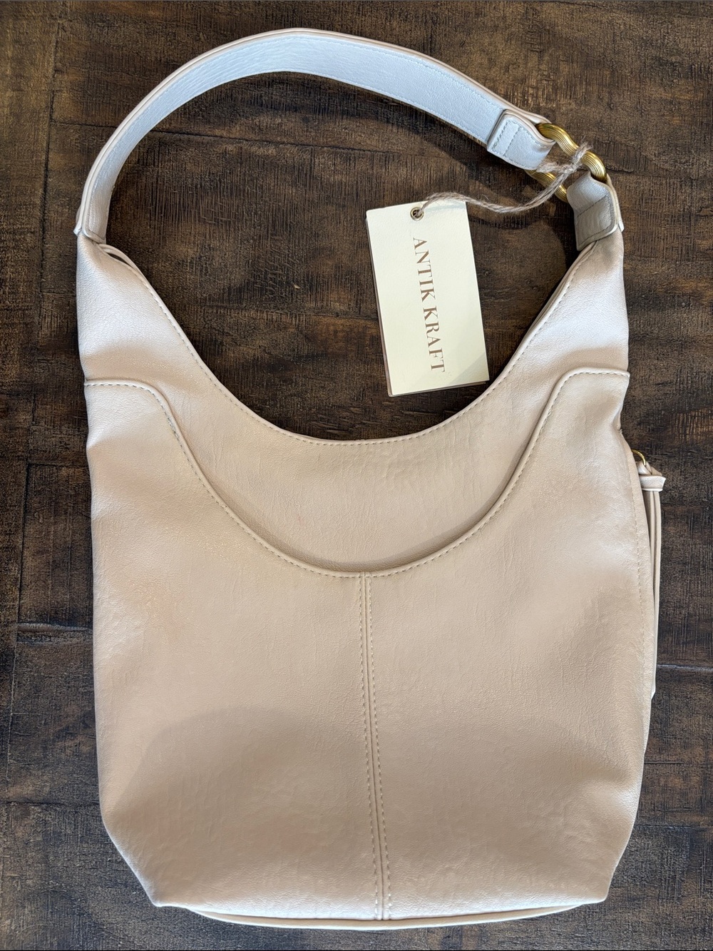 Antik Kraft Cream Leather Shoulder Hobo Bag